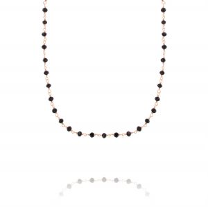 Necklace with black stones - rosé plated