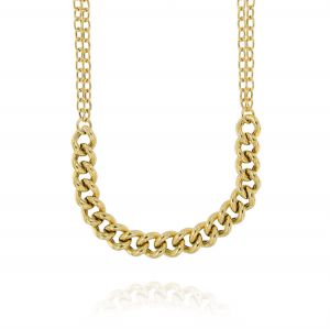 Necklace with double rolò chains and central groumette chain - gold plated