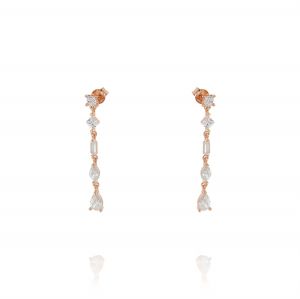 Earrings with 5 pendant different shapes cubic zirconia- rosé plated