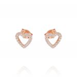 Openwork heart earrings with cubic zirconia - rosé plated