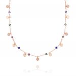Colored stones and pendat hearts necklace - rosé plated