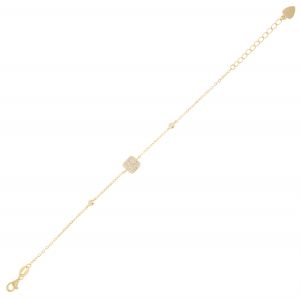 Bracelet with cubic zirconia along the chain and central square - gold plated