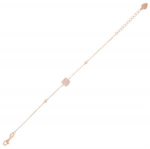 Bracelet with cubic zirconia along the chain and central square - rosé plated