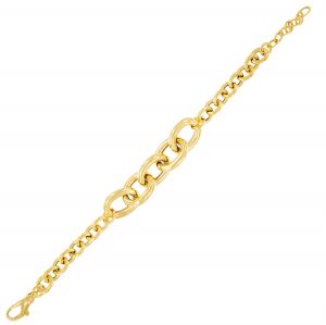 Lateral rolo chain bracelet with central big rings - gold plated
