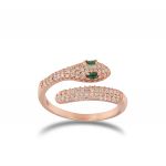 Snake contrariè ring with white cubic zirconia - rosé plated