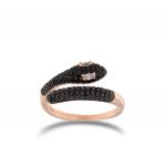Anello contrariè serpente con zirconi neri - placcato rosé