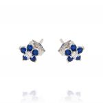 Flower earrings with white and blue cubic zirconia