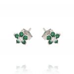 Flower earrings with white and green cubic zirconia