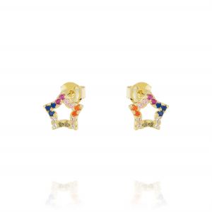 Openwork star earrings with rainbow cubic zirconia - gold plated