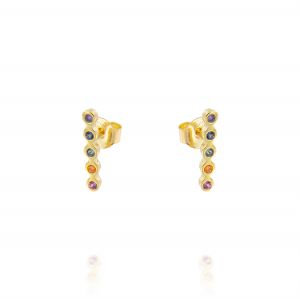 Earrings with multicolor cubic zirconia row - gold plated