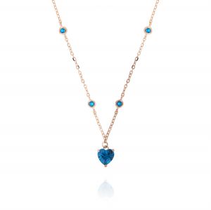 Necklace with light bue heart-shaped cubic zirconia - rosé plated
