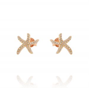 Small starfish earrings with cubic zirconia - rosé plated