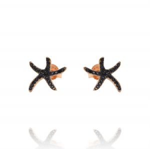 Small starfish earrings with black cubic zirconia - rosé plated