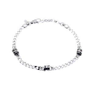 Curb chain bracelet with ruthenium and rosé plated faceted cubes