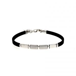 Rubber bracelet with 2 satin-finish plates and 2 glossy 
