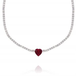 Collana tennis con cuore rosso centrale