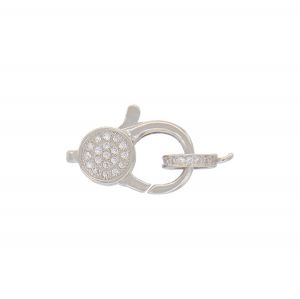 Lobster clasp closure with lateral ring and white cubic zirconia