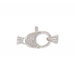 Oval lobster clasp closure with white cubic zirconia