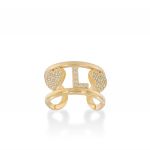 Letter and hearts ring with white cubic zirconia - gold plated