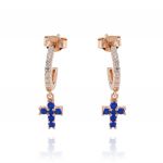 Hoop earrings with blue cubic zirconia cross - rosé plated