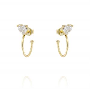 Hoop earrings with heart shape cubic zirconia - gold plated