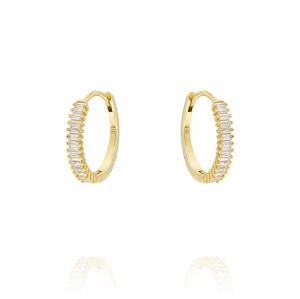 Hoop earrings with baguette cubic zirconia - small size - gold plated