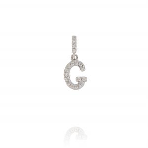 Letter G shaped pendant with cubic zirconia