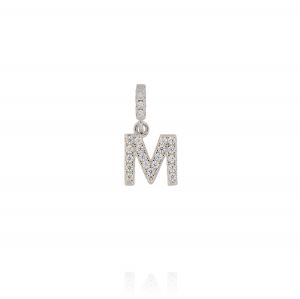  Letter M shaped pendant with cubic zirconia