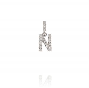 Letter N shaped pendant with cubic zirconia