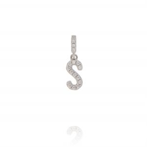 Letter S shaped pendant with cubic zirconia