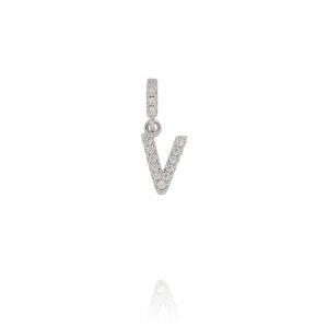 Letter V shaped pendant with cubic zirconia
