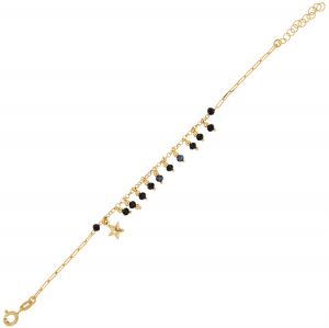Bracelet with hanging black stones and star - gold plated