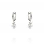 Hoop earrings with cubic zirconia and hanging pearl