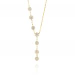 Y shaped necklace with cubic zirconia flowers - gold plated