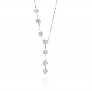 Y shaped necklace with cubic zirconia flowers