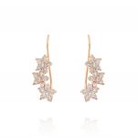 Hook earrings with three cubic zirconia flowers - rosé plated