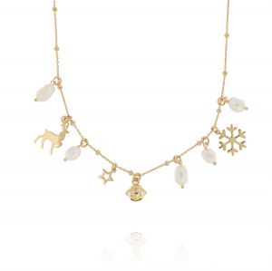 Necklace with pearls and Christmas pendants - gold plated