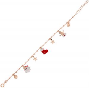 Bracelet with christmas pendants, hearts and stars - rosé plated