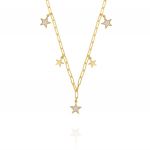 Necklace with hanging glossy and mother of pearl stars - gold plated