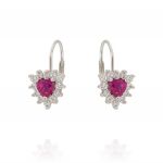 Royal leverback earrings with heart stone – red stone