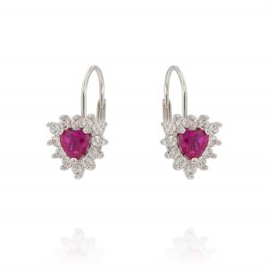 Royal leverback earrings with heart stone – red stone