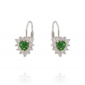 Royal leverback earrings with heart stone – green stone