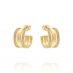 Hoop earrings with 2 rows of cubic zirconia - gold plated