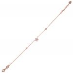 Bracciale con fiore rosa al centro e 2 zirconi lungo la catena - placcato rosé