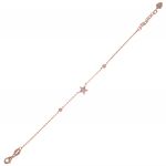 Pink flower bracelet with cubic zirconia along the chain - rosé plated