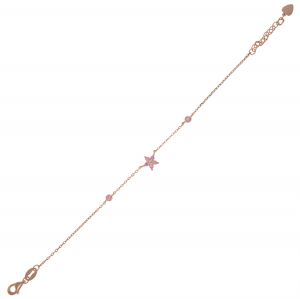 Pink flower bracelet with cubic zirconia along the chain - rosé plated