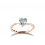 Anello con zircone azzurro a forma di cuore - placcato rosé 