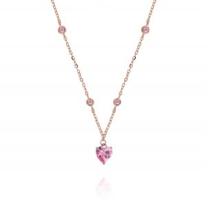 Necklace with pink heart-shaped cubic zirconia - rosé plated