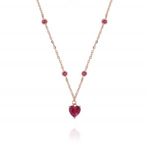 Necklace with red heart-shaped cubic zirconia - rosé plated