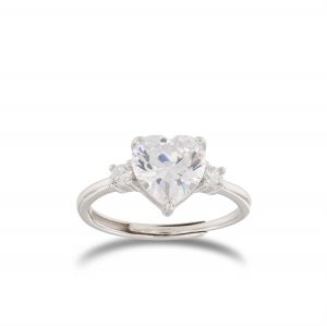 Ring with white heart shaped stone and cubic zirconia